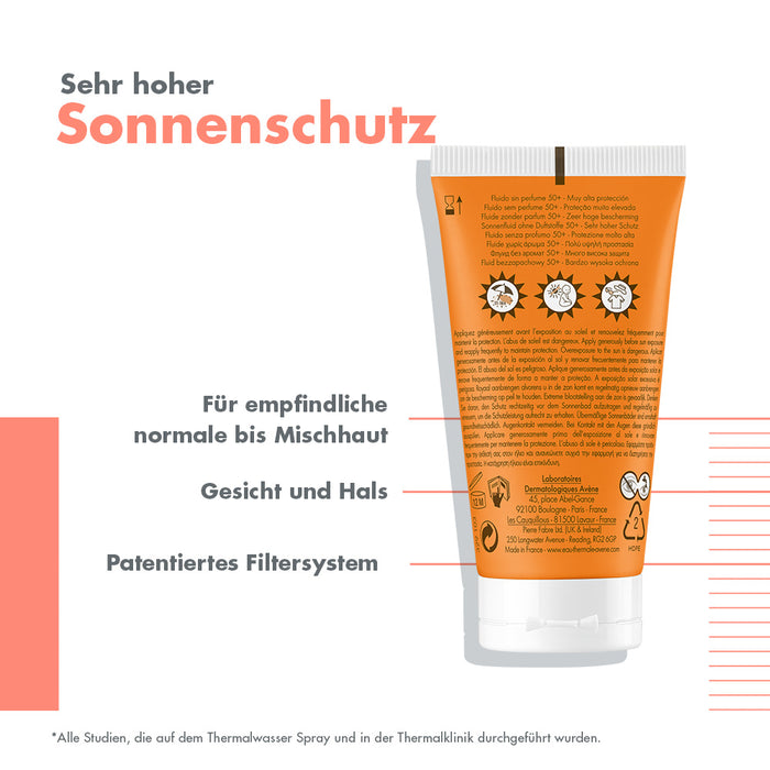 Avène Sonnenfluid ohne Duftstoffe SPF 50+ ultra leicht für empfindliche Haut, 50 ml 