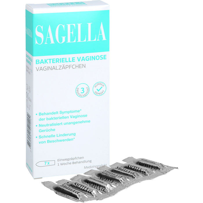 Sagella Vaginalovula mit Milchsäure, Thymian- und Salbei-Extrakten zur natürlichen Regeneration der Vaginalflora bei bakterieller Vaginose, 7 pc Suppositoires