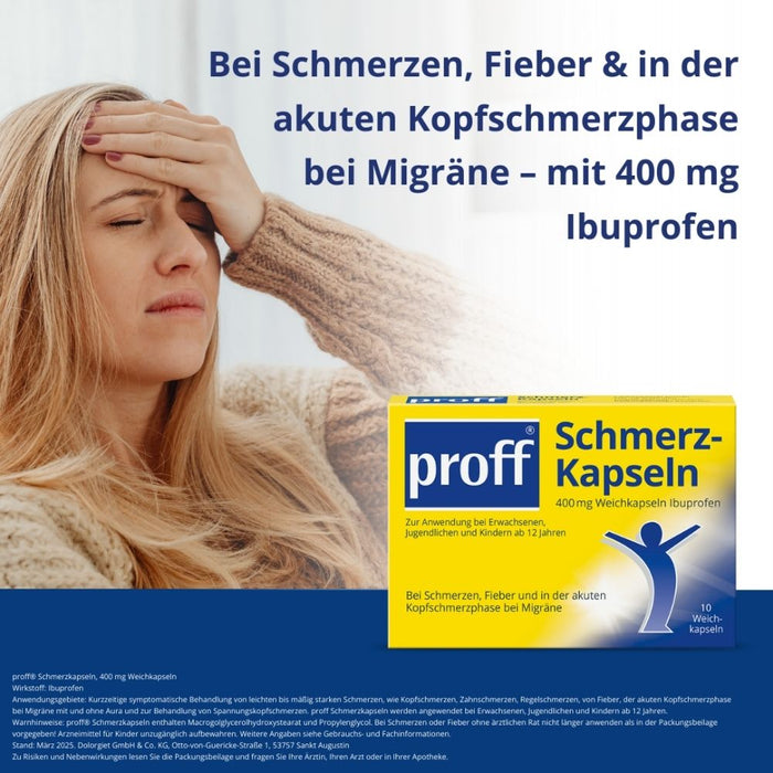proff 400 mg Ibuprofen Schmerzkapseln bei Schmerzen und Fieber, 10 pc Capsules