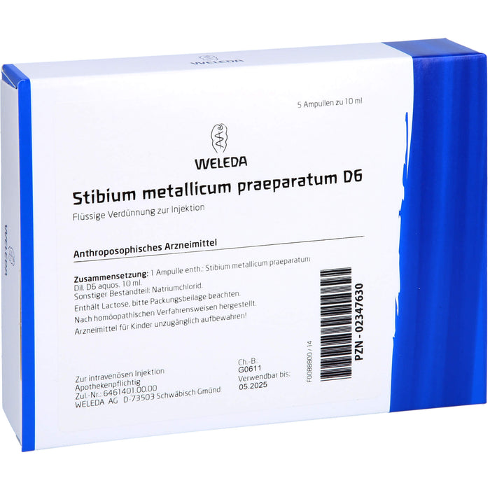 Stibium met. praep. D6 Weleda Amp., 5X10 ml AMP