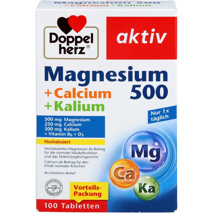 Doppelherz aktiv Magnesium 500 + Calcium + Kalium Tabletten für die Muskelfunktion, 100 St. Tabletten