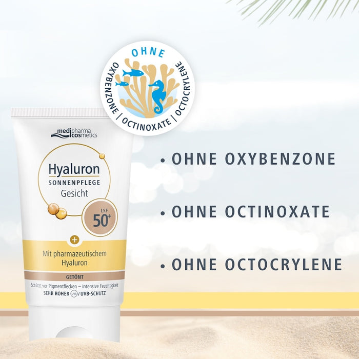 Medipharma Cosmetics Hyaluron Sonnenpflege Gesicht getönt LSF 50+, 50 ml Crème