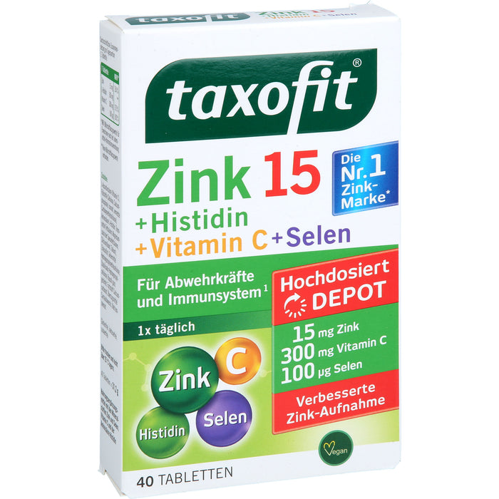 Taxofit Zink + Histidin + Vitamin C + Selen Depot Tabletten für Abwehrkräfte und Immunsystem, 40 pc Tablettes