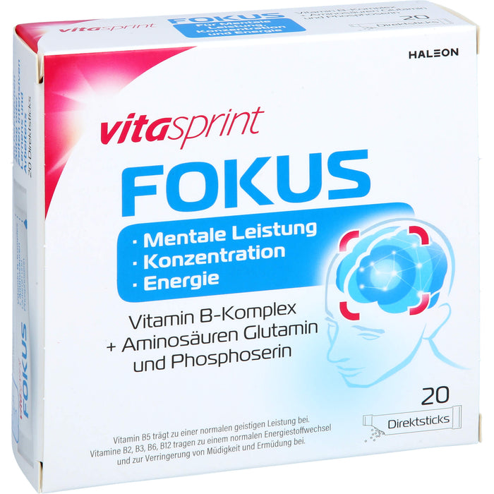 Vitasprint Fokus Direktsticks Vitamin B5 für mentale Leistungsfähigkeit, Konzentration und Energie, 20 pcs. Sachets