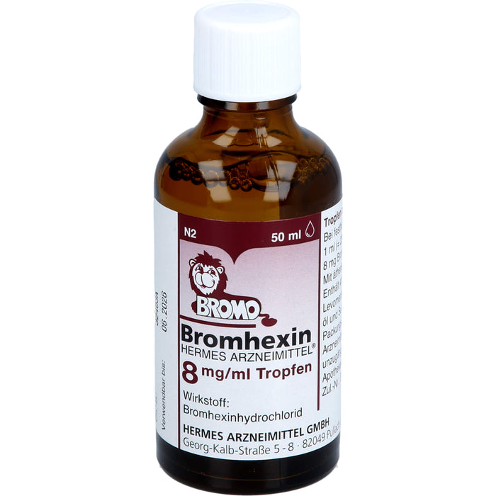 HERMES ARZNEIMITTEL Bromhexin 8 mg/ml Tropfen bei festhaftendem Bronchialschleim, 50 ml Solution