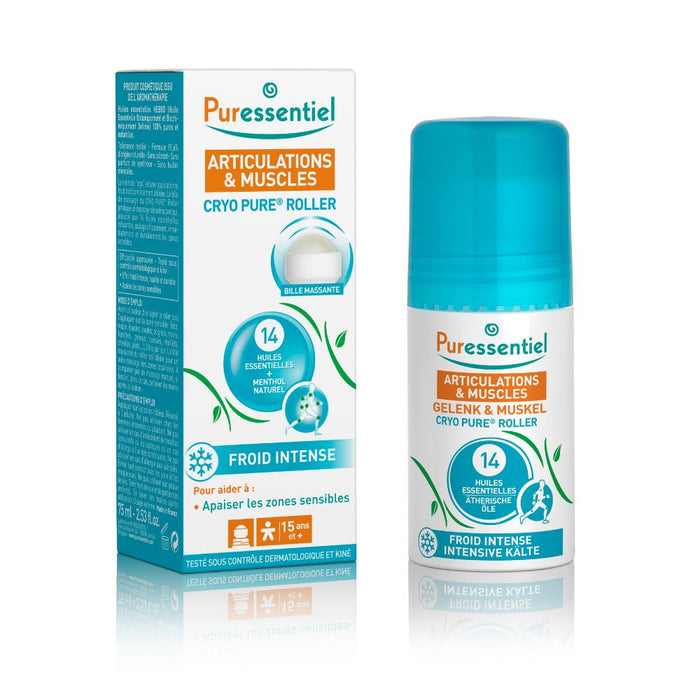 Puressentiel Gelenk & Muskel Cryo Pure Roll-on mit 14 ätherischen Bio-Ölen – für beruhigende Erleichterung bei Verspannungen, 75 ml ätherisches Öl