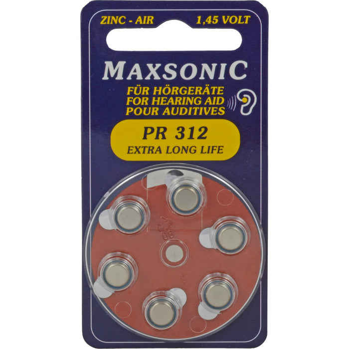Batterie für Hörgeräte MAXSONIC PR 312, 6 St 