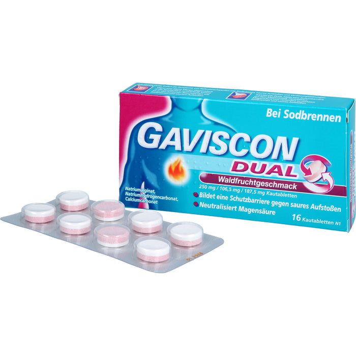 GAVISCON Dual Kautabletten bei Sodbrennen Waldfruchtgeschmack, 16 pc 