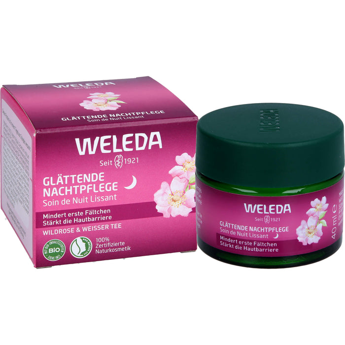 WELEDA glättende Nachtpflege Wildrose & Weißer Tee stärkt die Hautbarriere, mindert erste Fältchen, 40 ml Crème