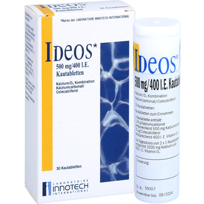 Ideos 500 mg / 400 I.E. Emra Kautabletten, 30 pc Tablettes