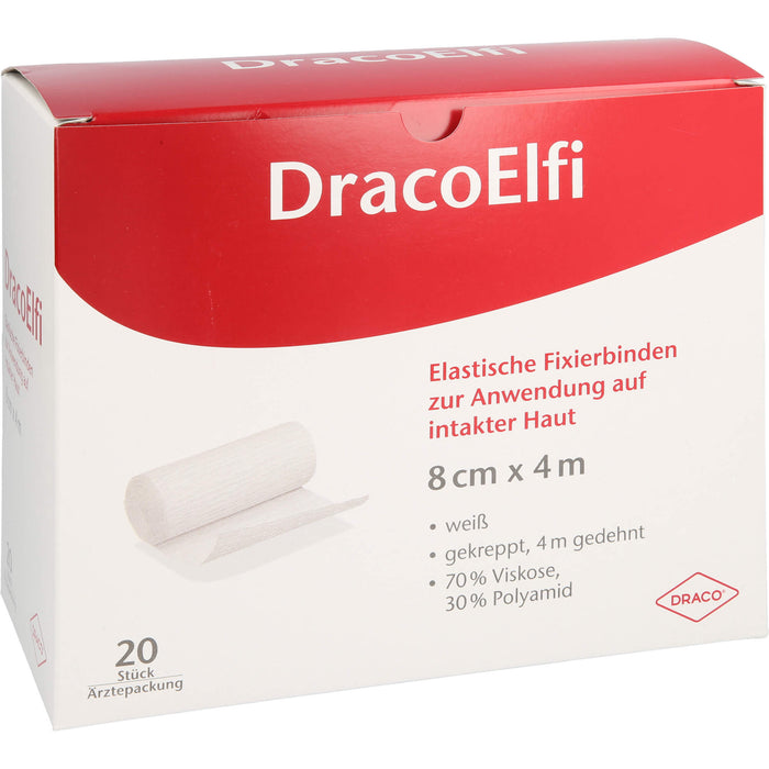DRACO ELFI elastische Fixierbinde gekreppt 4 m x 8 cm weiß, 20 pcs. Bandage