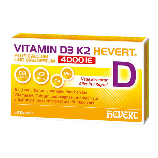 Vitamin D3 K2 Hevert  plus Calcium und Magnesium 4000 IE, 60 St., 60 St. Kapseln