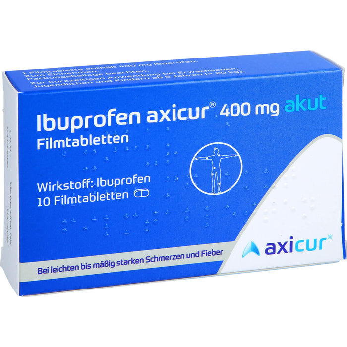 Ibuprofen axicur 400 mg akut Filmtabletten bei Schmerzen und Fieber, 10 St. Tabletten