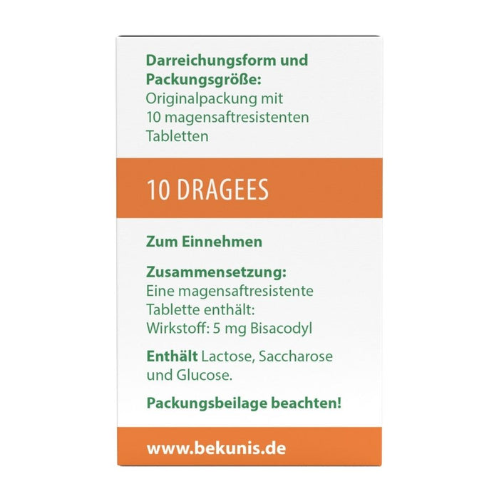 Bekunis Dragees Bisacodyl 5 mg Abführmittel, 10 pc Tablettes