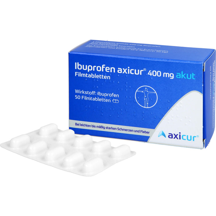 Ibuprofen axicur 400 mg akut Filmtabletten bei Schmerzen und Fieber, 50 pc Tablettes