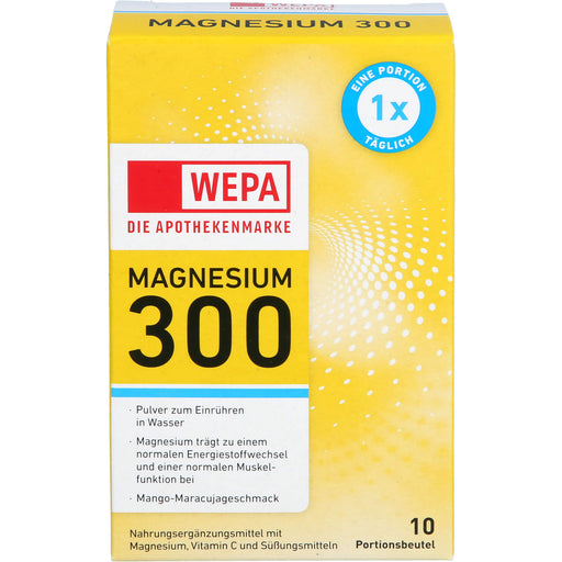WEPA Magnesium 300 und Vitamin C Pulver zuckerfrei mit Mango-Maracujageschmack, 10 St. Beutel
