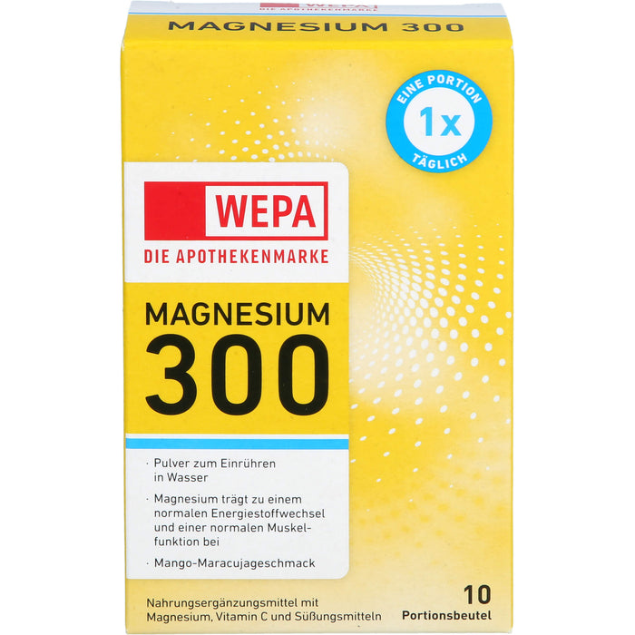 WEPA Magnesium 300 und Vitamin C Pulver zuckerfrei mit Mango-Maracujageschmack, 10 St. Beutel
