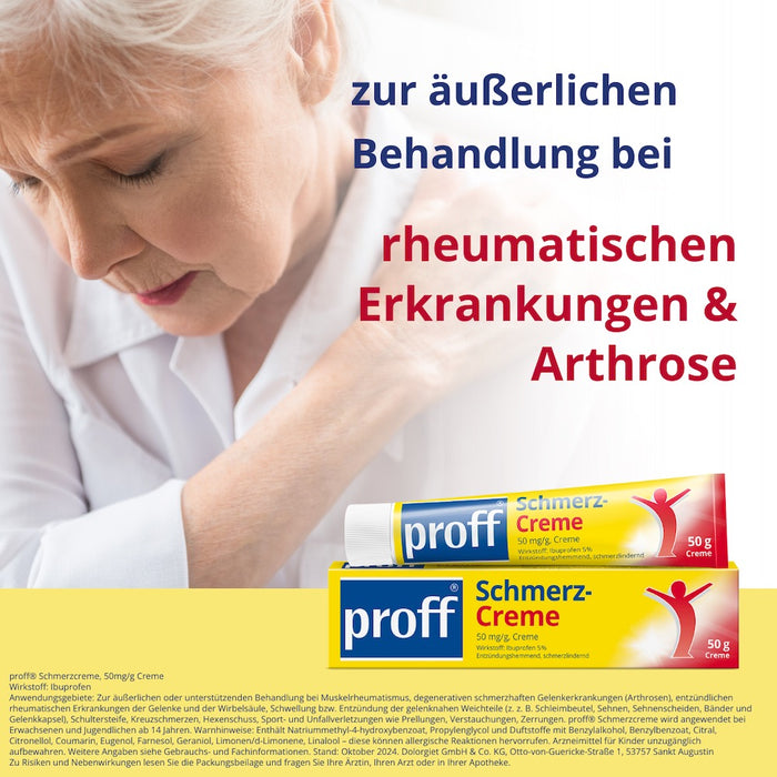 proff Schmerzcreme mit Ibuprofen – zur äußerlichen Behandlung von Muskel-, Gelenk- und Rückenschmerzen bei rheumatischen Erkrankungen oder nach Sport- und Unfallverletzungen, 50 g Cream