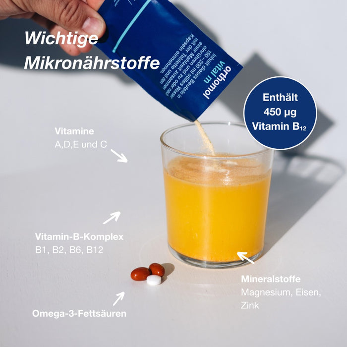 Orthomol Vital m für Männer - bei Müdigkeit - mit B-Vitaminen und Omega-3-Fettsäuren - Orangen-Geschmack - Granulat/Tabletten/Kapseln, 7 St. Tagesportionen