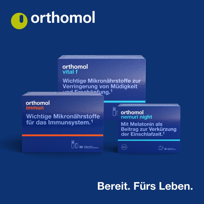 Orthomol Vital m für Männer - bei Müdigkeit - mit B-Vitaminen und Omega-3-Fettsäuren - Orangen-Geschmack - Granulat/Tabletten/Kapseln, 7 pcs. Daily portions