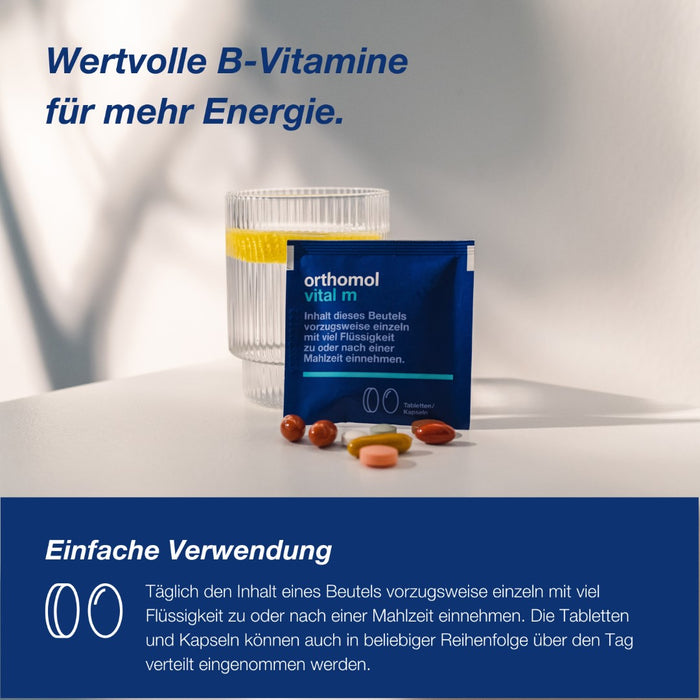 Orthomol Vital m - Mikronährstoffe für Männer - bei Müdigkeit - mit B-Vitaminen, Omega-3-Fettsäuren und Magnesium - Tabletten/Kapseln, 30 pcs. Daily portions
