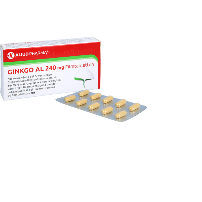 Ginkgo AL 240 mg Filmtabletten für Gedächtnis und Konzentration bei leichter Demenz, 30 pcs. Tablets