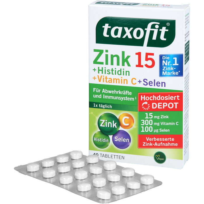 Taxofit Zink + Histidin + Vitamin C + Selen Depot Tabletten für Abwehrkräfte und Immunsystem, 40 St. Tabletten