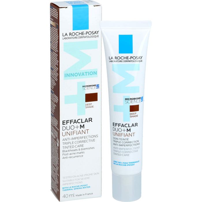 La Roche-Posay Effaclar Duo+M Unifiant getönte, dreifach tiefenwirksame Pflege gegen Unreinheiten dunkler Farbton, 40 ml Creme
