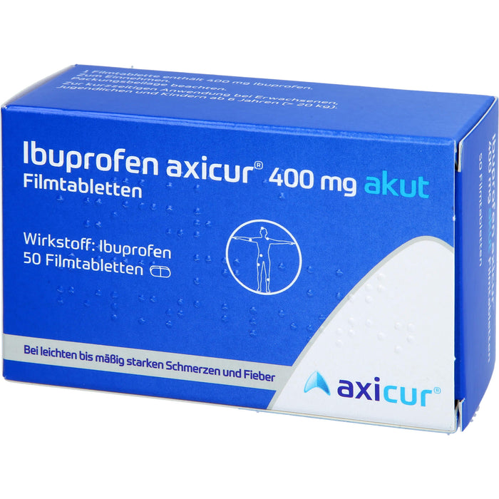 Ibuprofen axicur 400 mg akut Filmtabletten bei Schmerzen und Fieber, 50 pcs. Tablets