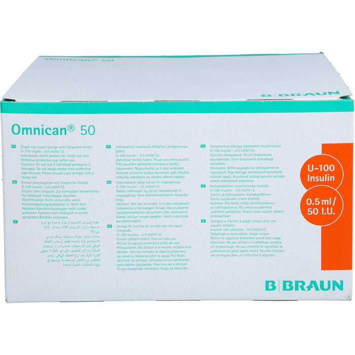 Omnican 50 0,5ml Insulinspritzen, 50 I.E. Nennvolumen, U-100 Insulin; 0,30x8mm, 100X1 St SRI