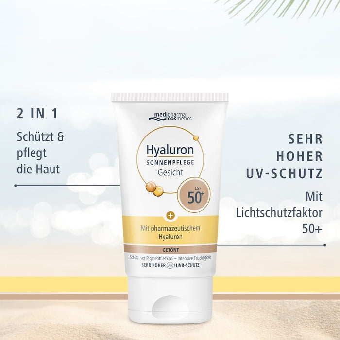 Medipharma Cosmetics Hyaluron Sonnenpflege Gesicht getönt LSF 50+, 50 ml Creme