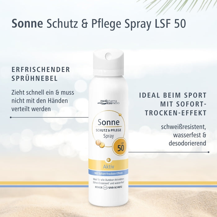 Medipharma Cosmetics Sonne Schutz & Pflege Spray LSF 50 mit Sofort-Trocken-Effekt, 150 ml Lösung