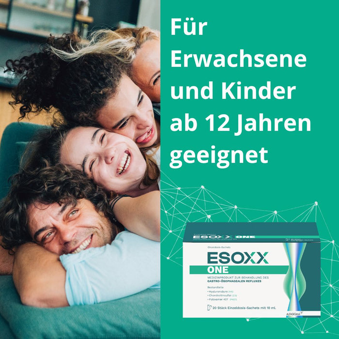 ESOXX One - Effektiver Schutz mit schneller Linderung und Regeneration bei Refluxbeschwerden - mit Hyaluronsäure, Chondroitinsulfat & Poloxamer 407 - glutenfrei & laktosefrei, 20 pcs. Sachets