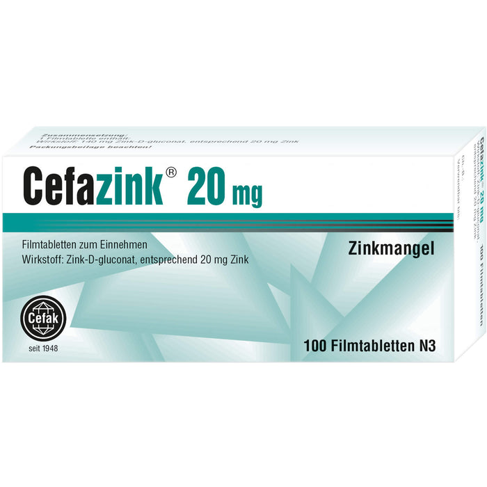 Cefazink 20 mg Filmtabletten bei Zinkmangel, 100 St. Tabletten