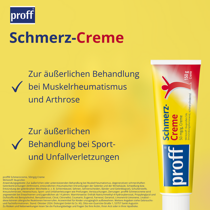 proff Schmerzcreme mit Ibuprofen – zur äußerlichen Behandlung von Muskel-, Gelenk- und Rückenschmerzen bei rheumatischen Erkrankungen oder nach Sport- und Unfallverletzungen, 150 g Cream