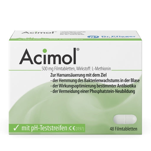 Acimol 500 mg Filmtabletten mit pH-Teststreifen zur Harnansäuerung mit L-Methionin, 48 St. Tabletten