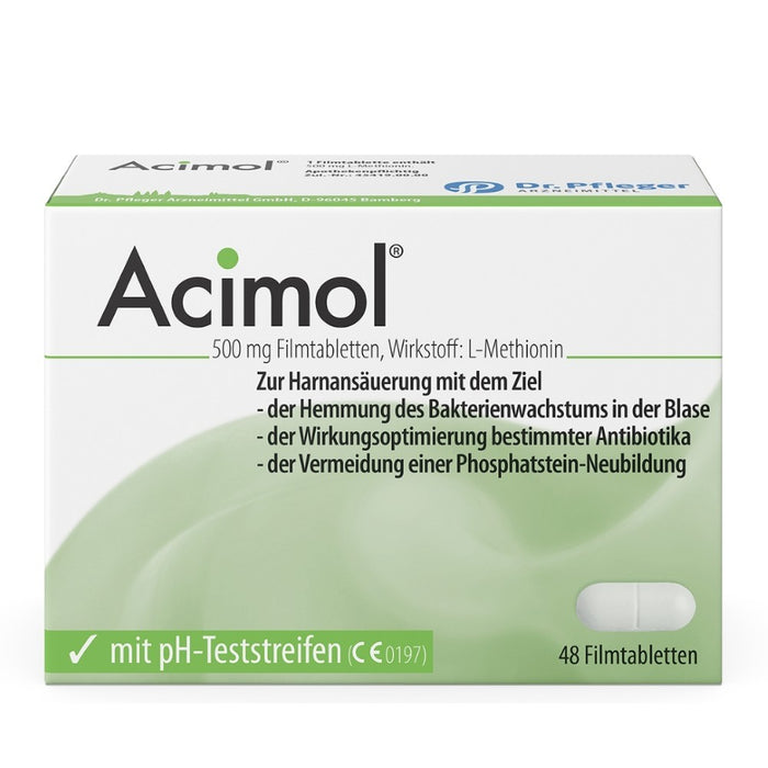 Acimol 500 mg Filmtabletten mit pH-Teststreifen zur Harnansäuerung mit L-Methionin, 48 St. Tabletten