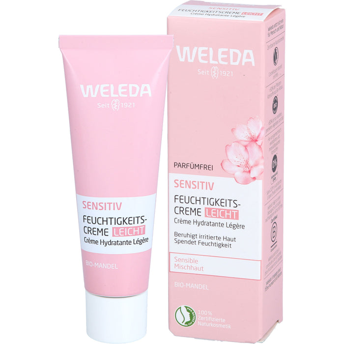 WELEDA sensitiv Feuchtigkeitscreme leicht, parfümfrei mit Bio-Mandelöl für sensible Mischhaut beruhigt irritierte Haut, 30 ml Creme