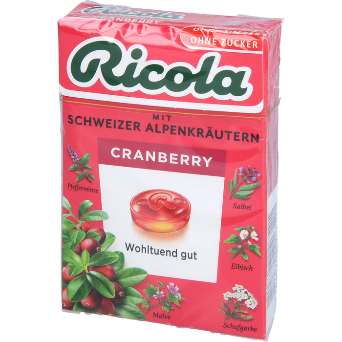 Ricola Schweizer Kräuterbonbons Box Cranberry ohne Zucker, 50 g Bonbons