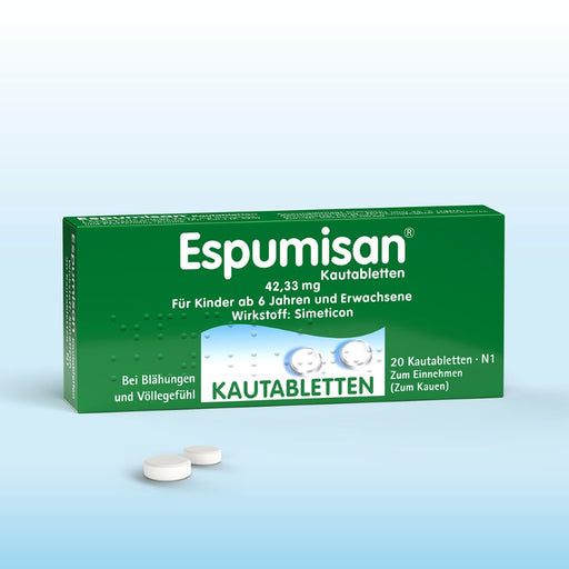 Espumisan 42,33 mg Kautabletten bei Blähungen und Völlegefühl, 20 St. Tabletten