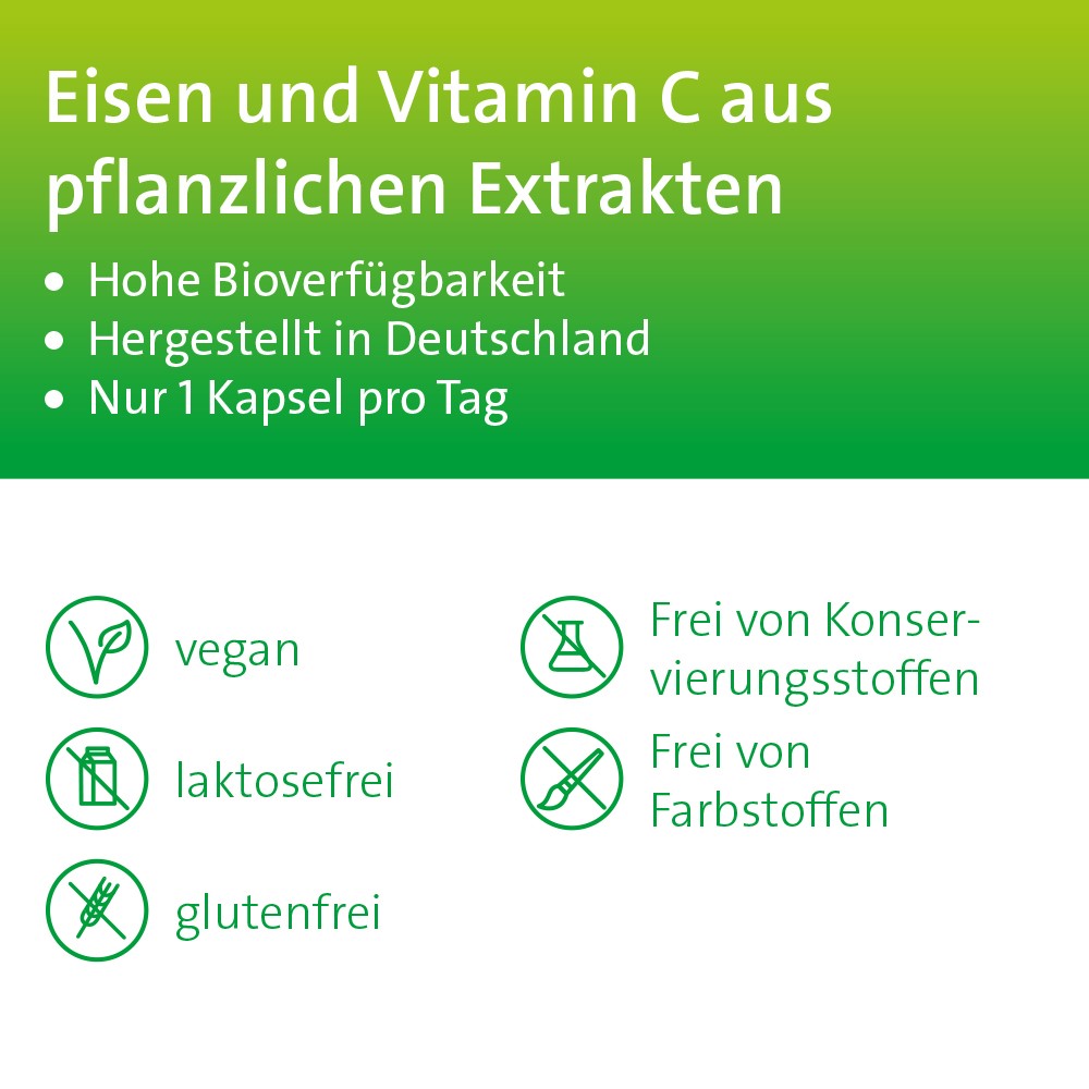 Eisen + C Hevert pflanzlich mit natürlichem Eisen und Vitamin C, 60 St. Kapseln