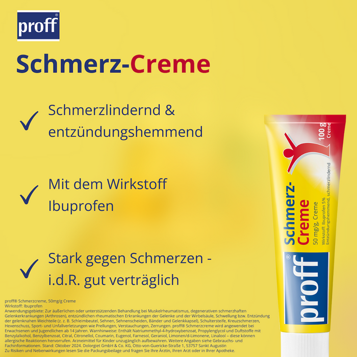 proff Schmerzcreme mit Ibuprofen – zur äußerlichen Behandlung von Muskel-, Gelenk- und Rückenschmerzen bei rheumatischen Erkrankungen oder nach Sport- und Unfallverletzungen, 100 g Cream