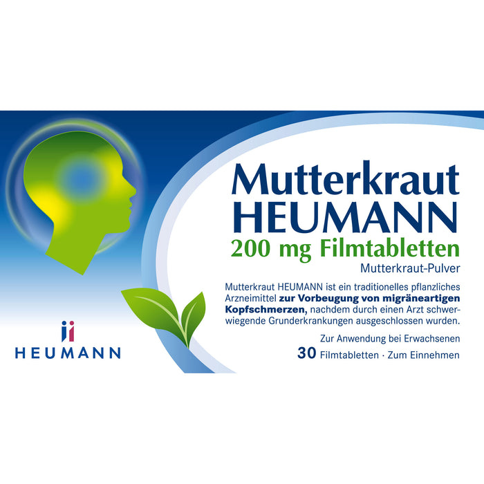 Heumann Mutterkraut 200 mg Filmtabletten zur Vorbeugung von migräneartigen Kopfschmerzen, 30 St. Tabletten