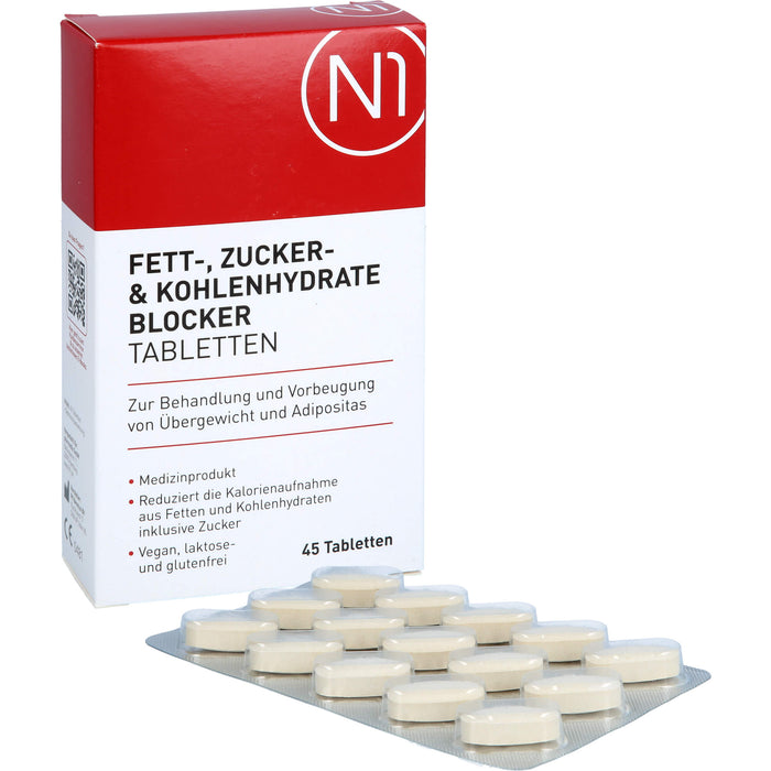 N1 Fett- Zucker- & Kohlenhydrate Blocker Tabletten zur Behandlung und Vorbeugung von Übergewicht und Adipositas, 45 pcs. Tablets