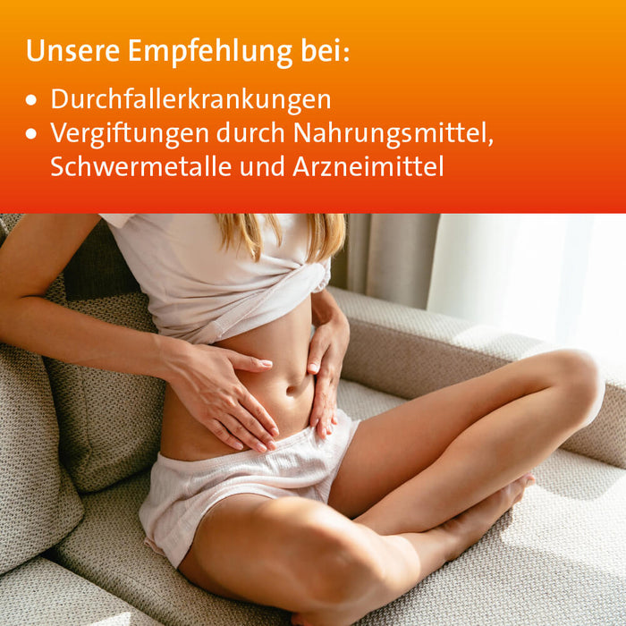 Kohle Hevert bei Durchfall sowie bei Vergiftungen durch Lebensmittel, Schwermetalle und Medikamente, 300 pc Tablettes