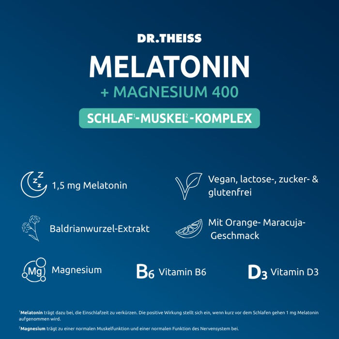 DR. THEISS Melatonin + Magnesium, Schlaf-Muskel-Komplex, 15 pcs. Sachets