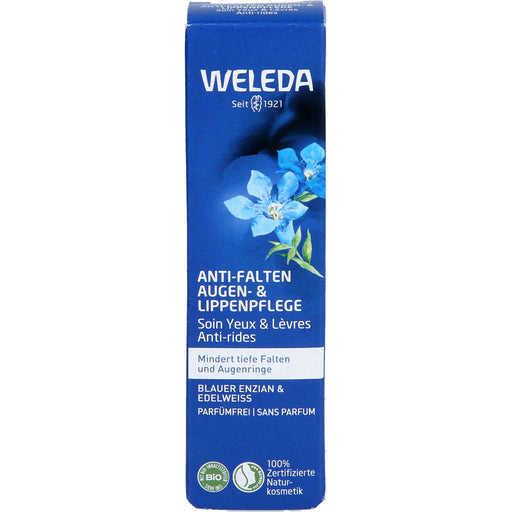 WELEDA Anti-Falten Augen- & Lippenpflege Blauer Enzian & Edelweiss mindert tiefe Falten & Augenringe, 10 ml Creme