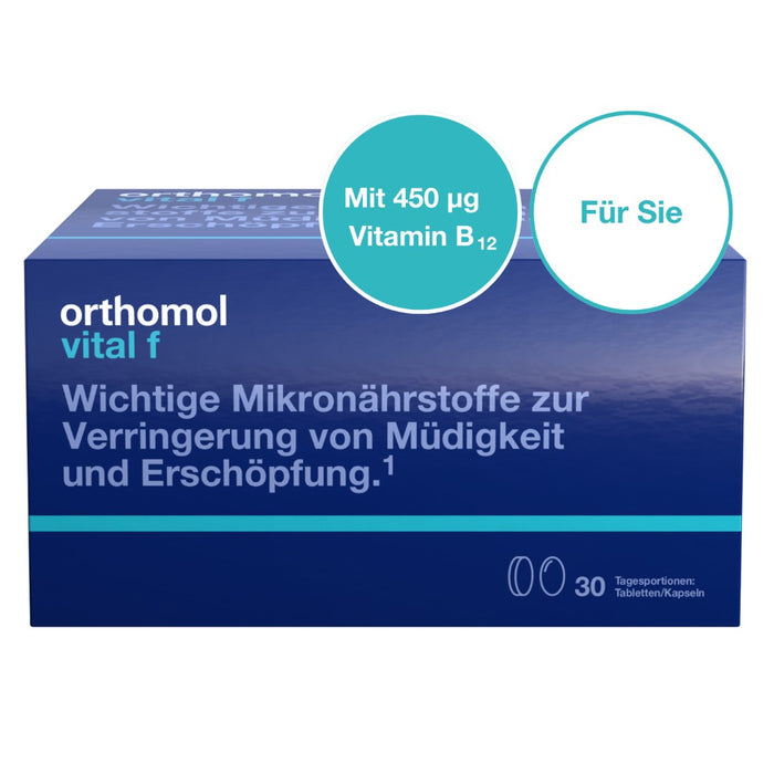 Orthomol Vital f - Mikronährstoffe für Frauen - bei Müdigkeit und Erschöpfung - mit B-Vitaminen, Omega-3-Fettsäuren, Magnesium - Tabletten/Kapseln, 30 St. Tagesportionen