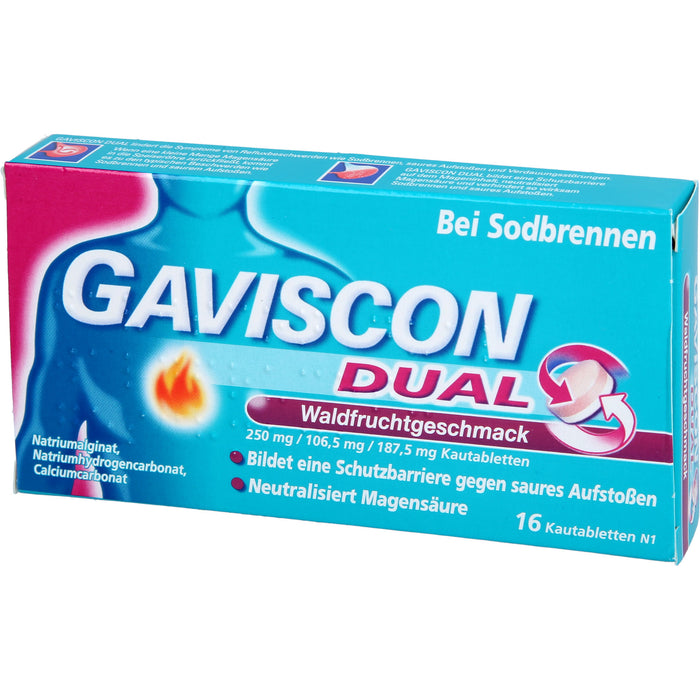 GAVISCON Dual Kautabletten bei Sodbrennen Waldfruchtgeschmack, 16 pc 