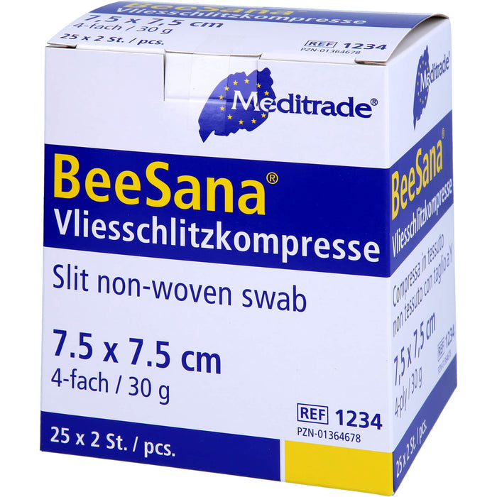 Meditrade Vliesschlitzkompressen steril 7,5 x 7,5 cm 4 fach für die optimale Wundversorgung, 50 St. Kompressen